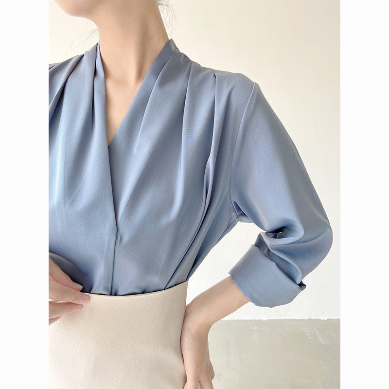 Women's Summer V-neck Niche Satin Shirt Top