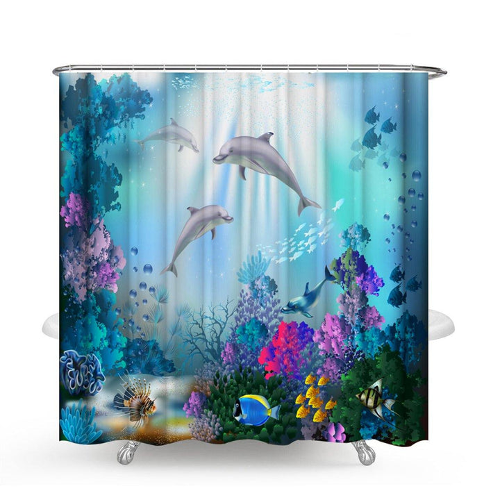 1/3/4 Pcs Sea Style Dolphin Waterproof Shower Curtain Set Toilet Cover Mat Bathroom Non-Slip Mat Pedestal Rug Kit