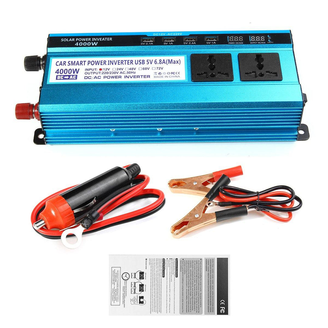 4000W LCD Solor Power Inverter DC 12V/24V/48V To AC 220V Converter 3 Sockets 4 USB Ports - MRSLM