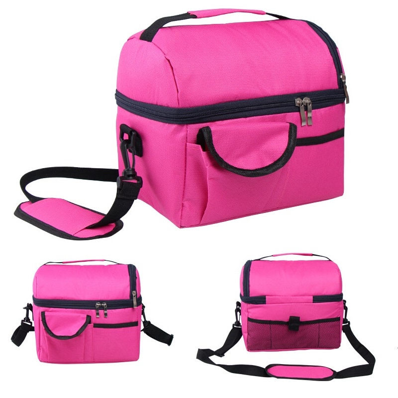 Solid Color Insulated Lunch Bag with Pockets