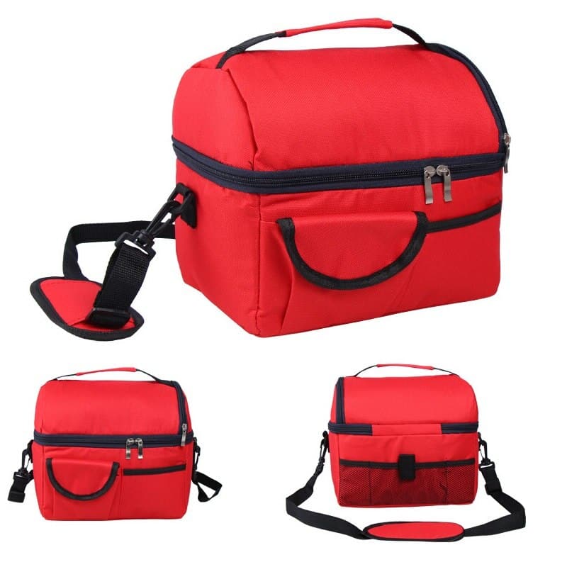 Solid Color Insulated Lunch Bag with Pockets