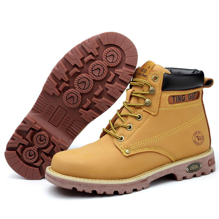 High-cut Work Boots Yellow Tendon Bottom Anti-smashing High-tube Half-boots Safety Training Boots