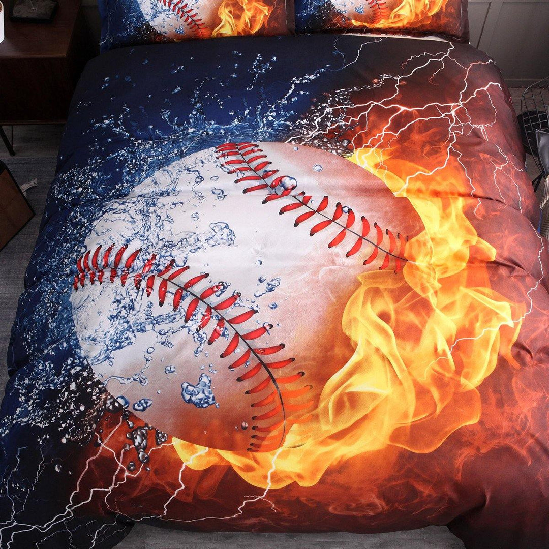 3PCS Bedding Sets Bedclothes Baseball Print  Quilt Duvet Cover Pillowcase Decor