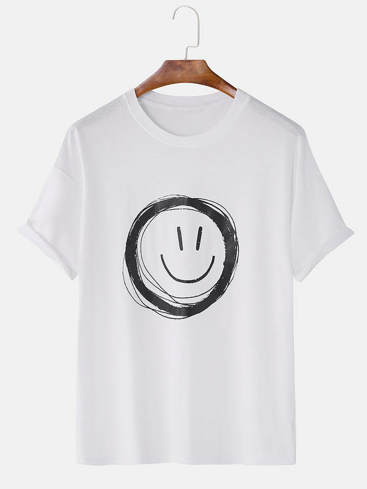 Men Graffiti Smile Crew Neck Short Sleeve Casual T-Shirts