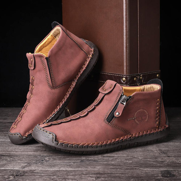 Men Hand Stitching Leather Non-slip Anti-Collision Toe Cap Casual Ankle Boots