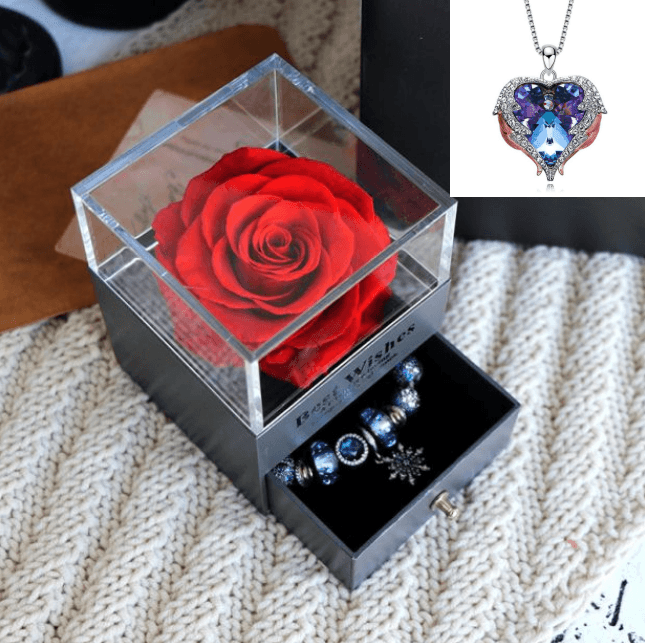 Valentines Day Gift Women Rose Jewelry Box Dried Flower Real Flowers Eternal Roses In Box - MRSLM