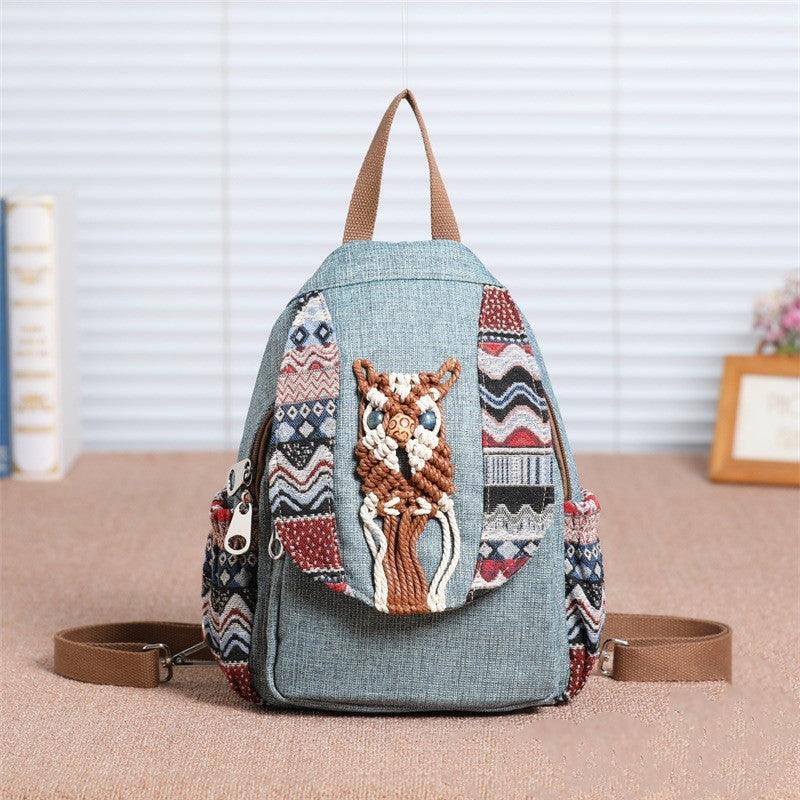 Shoulder canvas tassel hand-woven chest bag