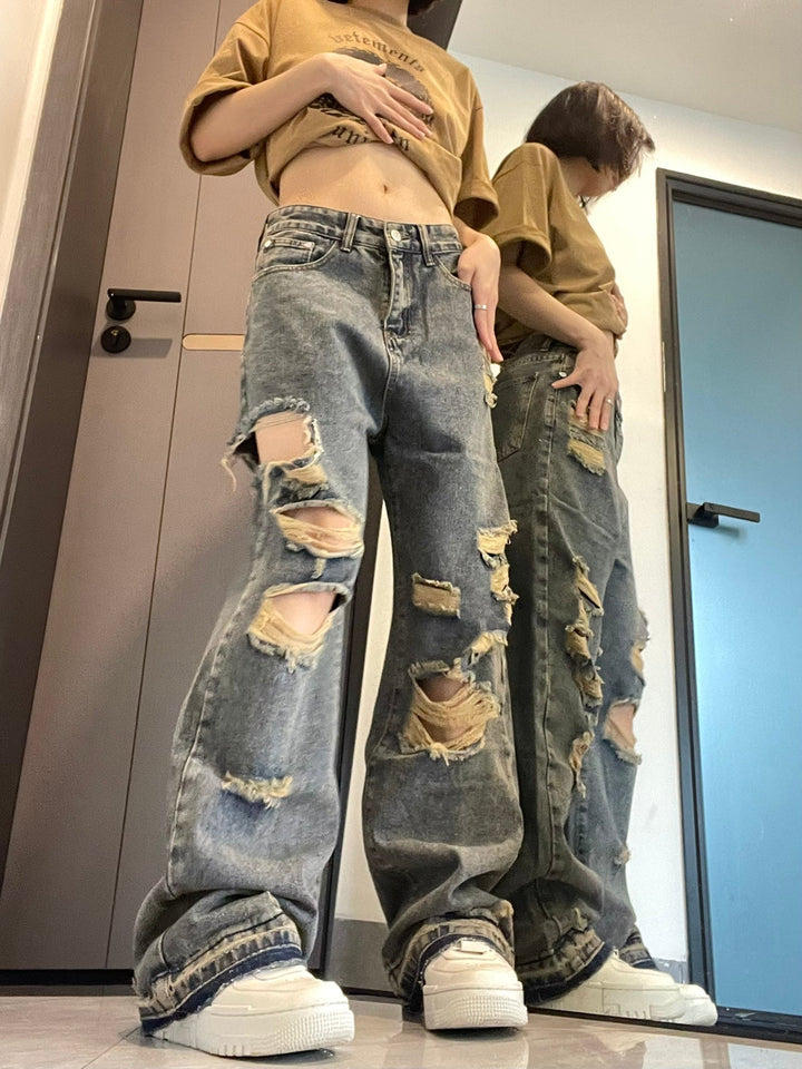 Hiphop Ripped Jeans For Women With Loose Wide Legs