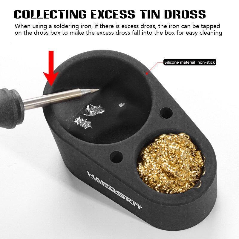 HANDSKIT Soldering Iron Tip Cleaner Welding Solder Cleaning Steel Wire with Stand Tin Dross Box Double Wire Ball