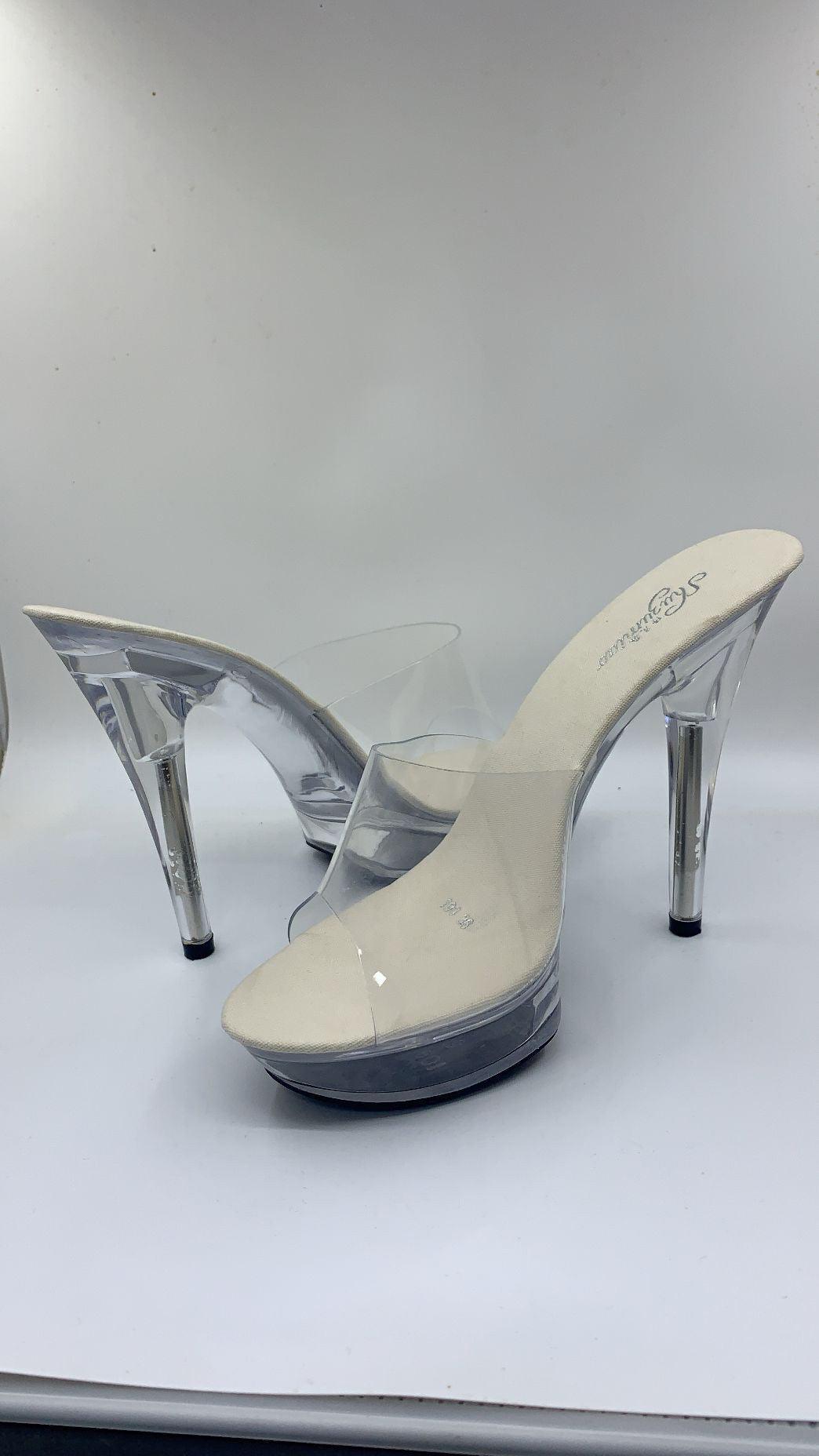 Stiletto Platform Sandals Slippers Transparent Crystal