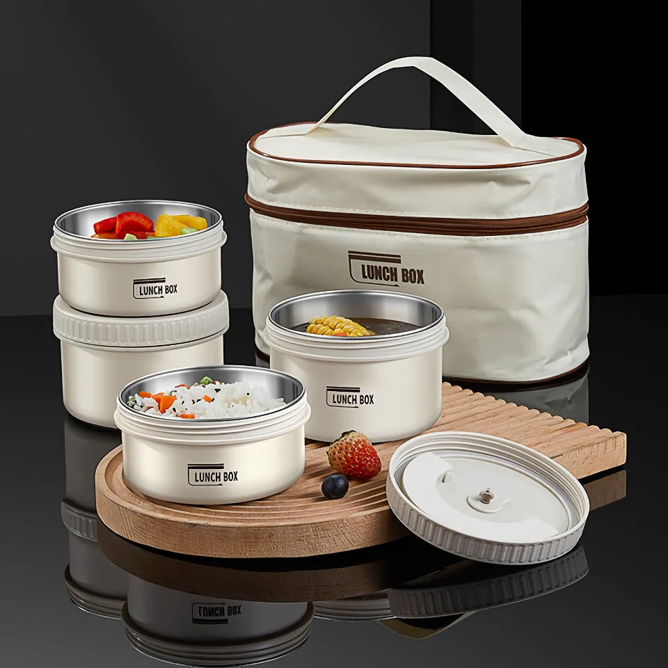 Stackable Stainless Steel Bento Lunch Box Set with Insulated Carry Bag