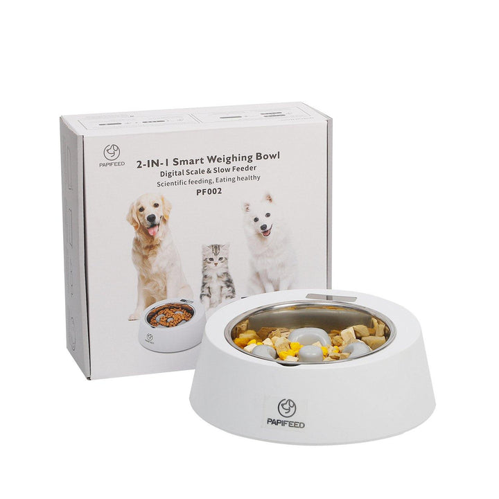 Pet Dog Bowl Slow Feeder Dog Food Bowl Smart Weighing Dog Slow Feeder Cat Pet Feeder (White)