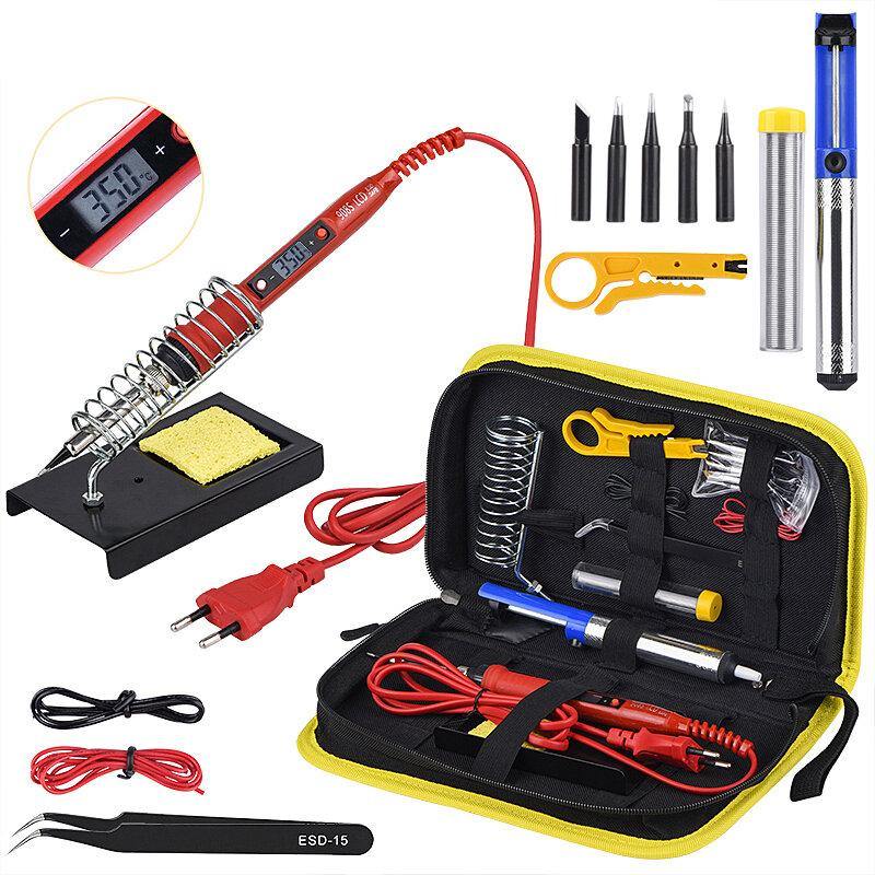 JCD 908S 80W Soldering Iron Kit Adjustable Temperature LCD Solder Welding Tools Ceramic Heater Soldering Tips Desoldering Pump 220V/110V - MRSLM