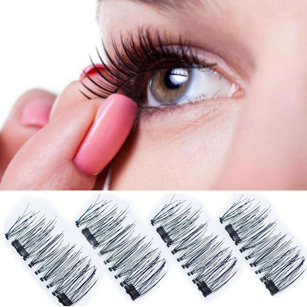 4Pcs/Pair Dual Magnetic 3D False Eyelashes Long Natural Eyelashes Extension