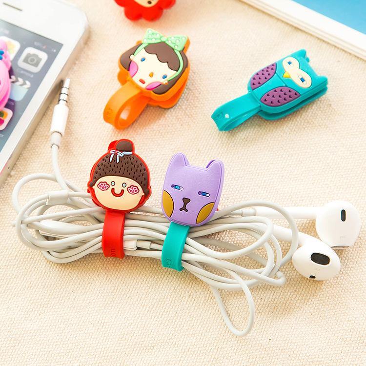 2Pcs Cable Earphome Cord Wrap Cartoon Organizer Holder Silicone Rubber USB Tidy Storage Fastener