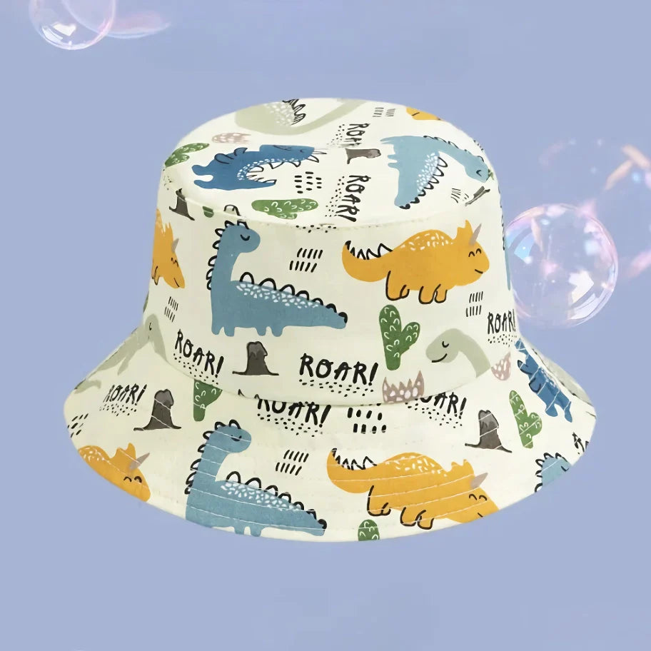 Cute Cartoon Cotton Baby Bucket Hat with Drawstring