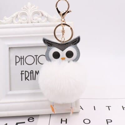 Cute Fur Pompom Owl Shaped Keychain