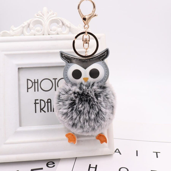 Cute Fur Pompom Owl Shaped Keychain