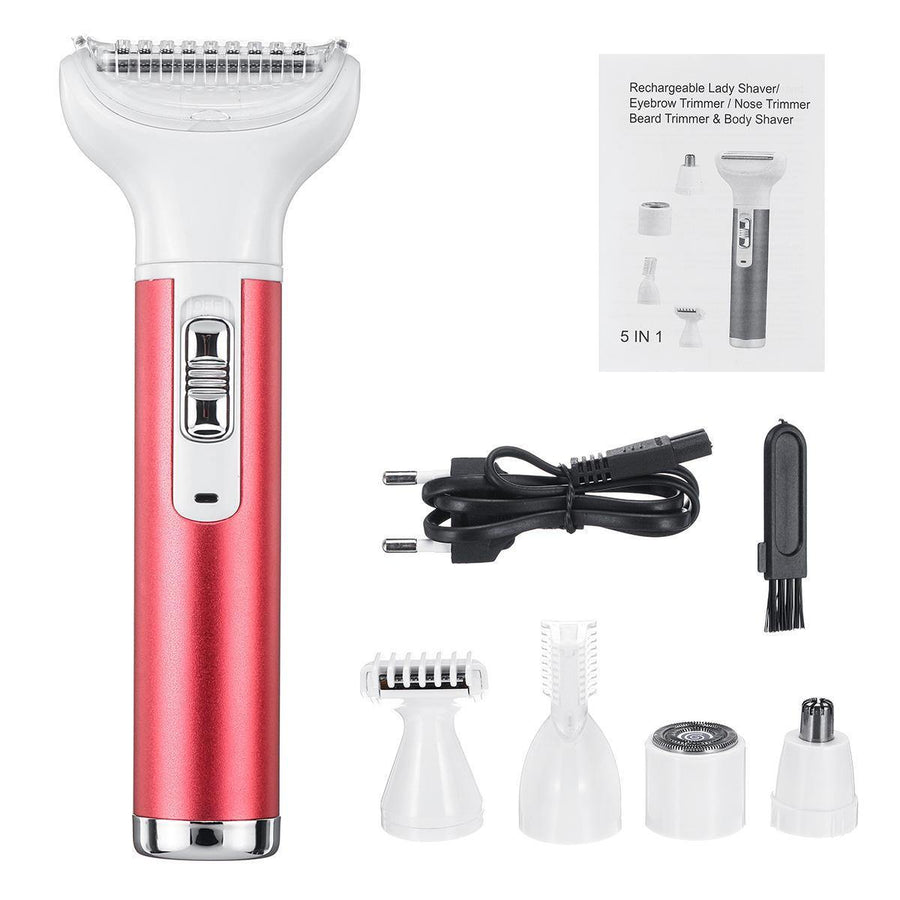 5 In 1 Women Shaver Painless Hair Removal Epilator Shaving Machine Face Beard Eyebrow Nose Trimmer Body Bikini Electric Razor - MRSLM