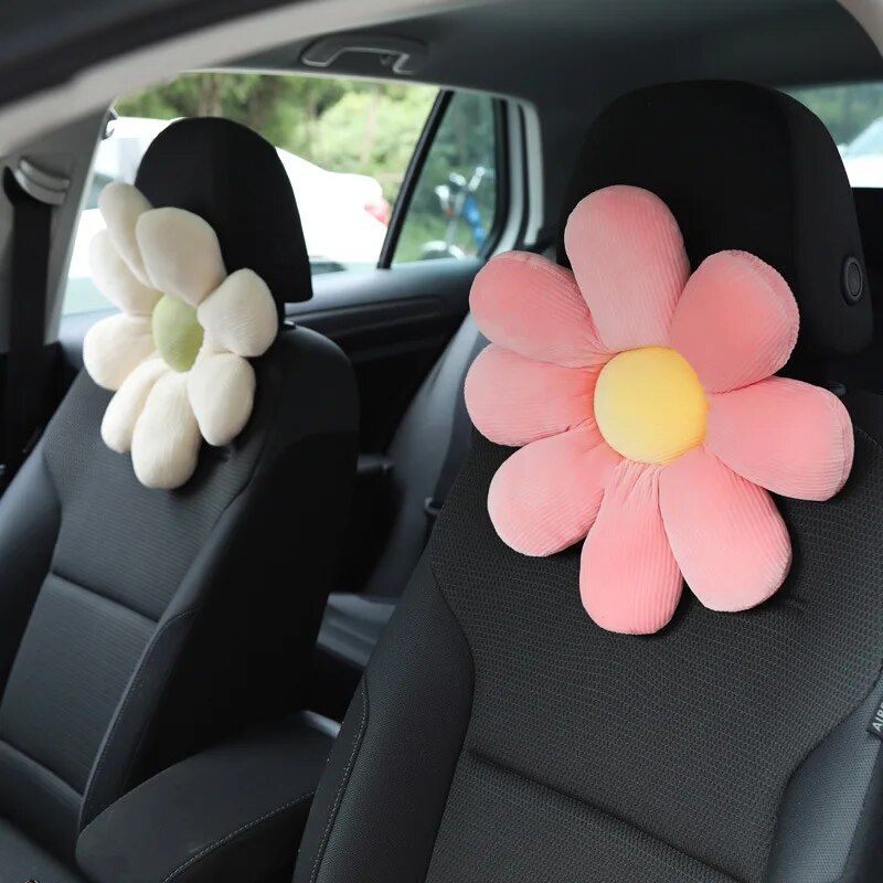 Soft Flower Car Neck & Waist Pillow with Safety Seat Belt Shoulder Pad