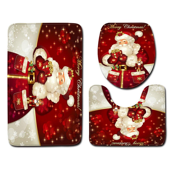 2020 Christmas Mat Set Toilet Cover Set Non Slip Bathroom Carpet Rug for Home Bathroom Christmas Decoration - MRSLM