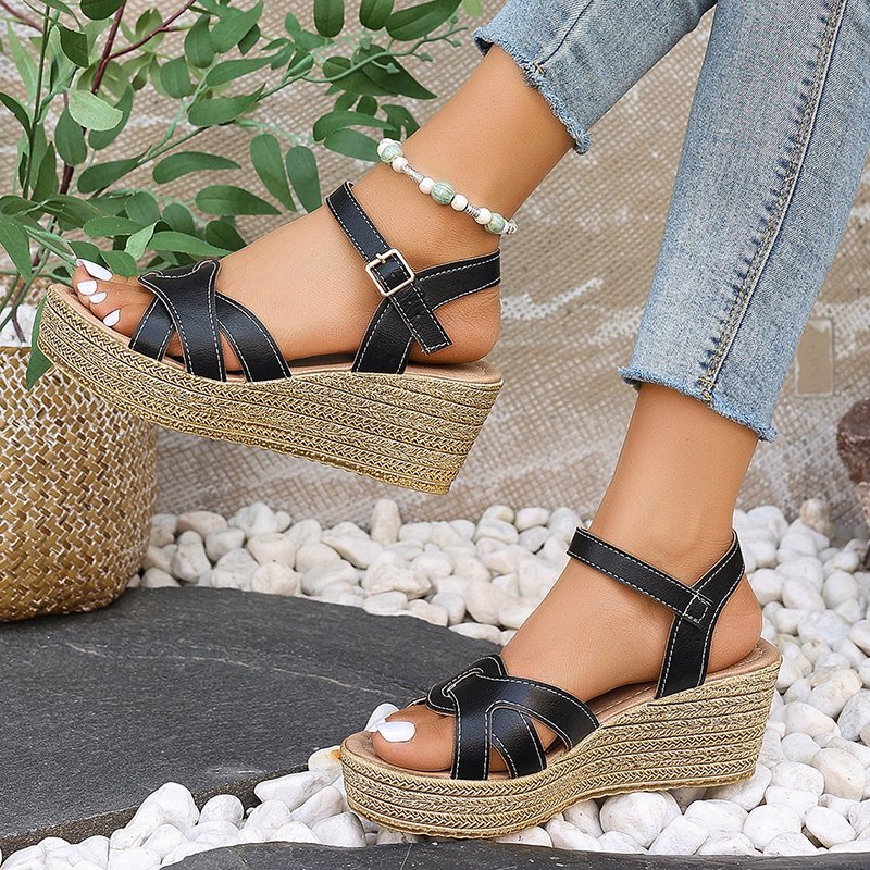 Women's Cross Strap Wedge Sandals