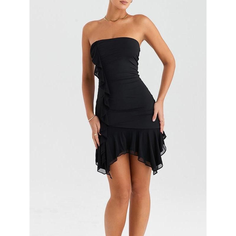 Elegant Strapless Ruffles Mini Dress