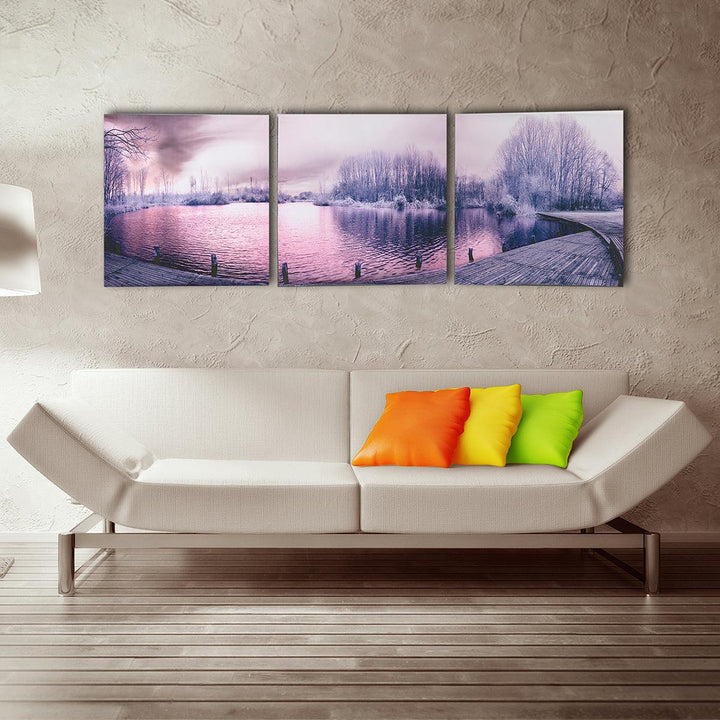 3Pcs Canvas Print Paintings Purple Lake Landscape Oil Painting Wall Decorative Printing Art Picture Frameless Home Office Decoration