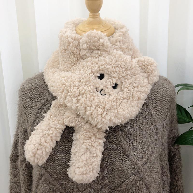 Winter Women Novelty Warm Cute Bear Plush Scarf Lamb Wool