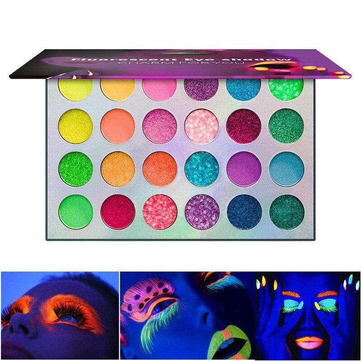 24 Colors Waterproof Glow Eyeshadow Palette Eyeshadow Palette Neon Glow in The Dark Luminous Eyeshadow for Festivals/Party/Halloween/Christmas