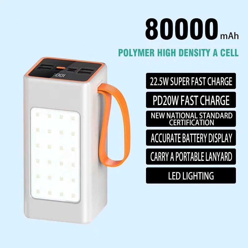 Ultra-Capacity 200000mAh Power Bank with 66W Fast Charge and LED Light