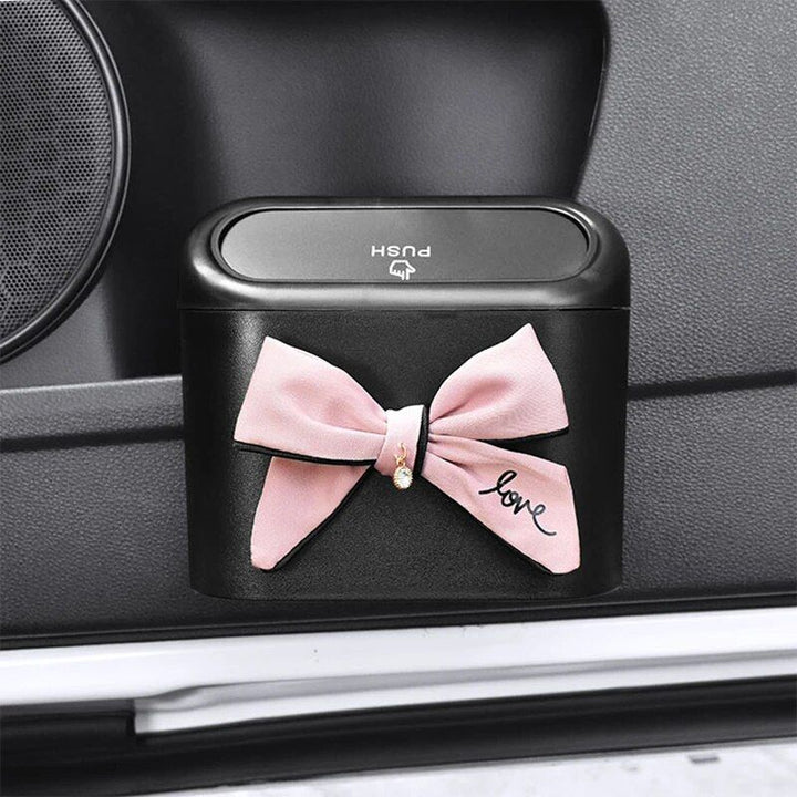 Bowknot Car Hanging Trash Bin with Press-Type Lid