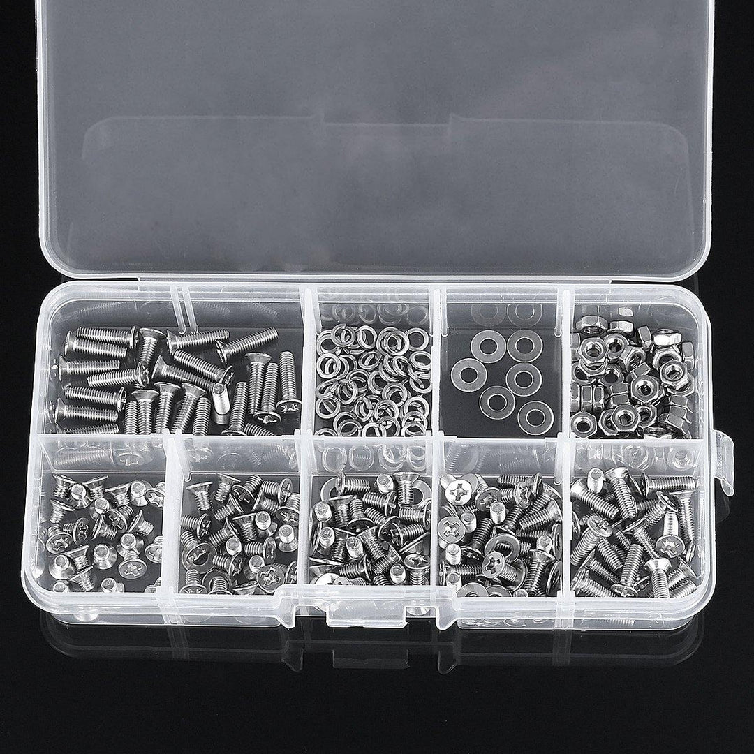 300pcs M3 304 Stainless Steel Phillips Screw Bolt & Hex Nuts Washers Assortment