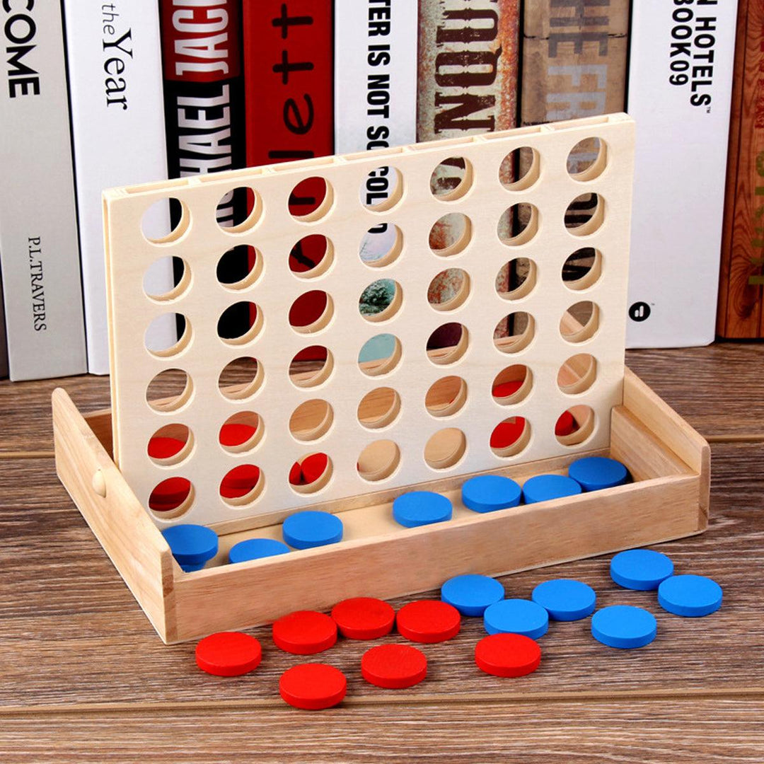 4 In A Row Traditional Wooden Gameboard Education Board Game Classic Four in a Line Connect Game For Home School