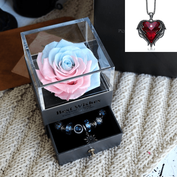 Valentines Day Gift Women Rose Jewelry Box Dried Flower Real Flowers Eternal Roses In Box - MRSLM