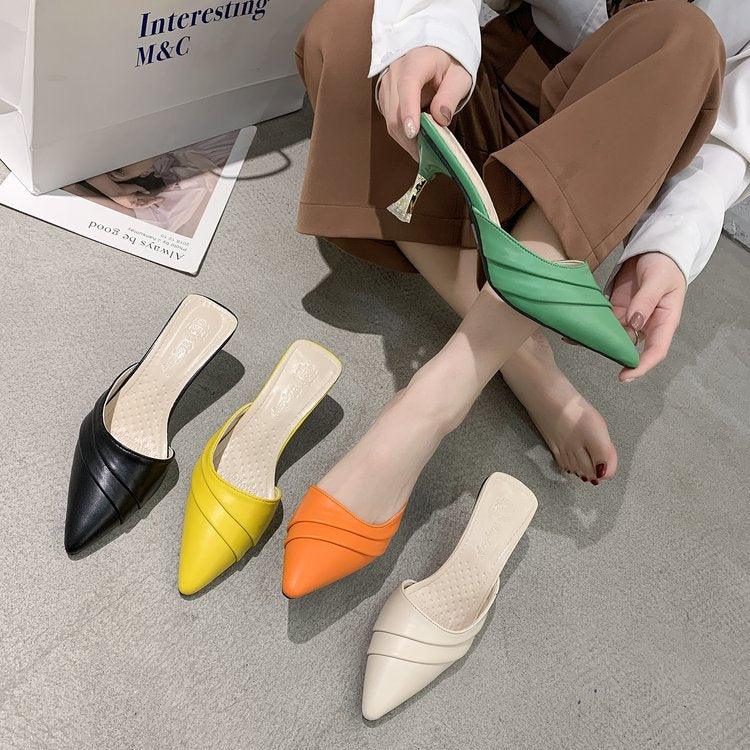 Korean Style Pointed Toe Baotou Half Slippers Women