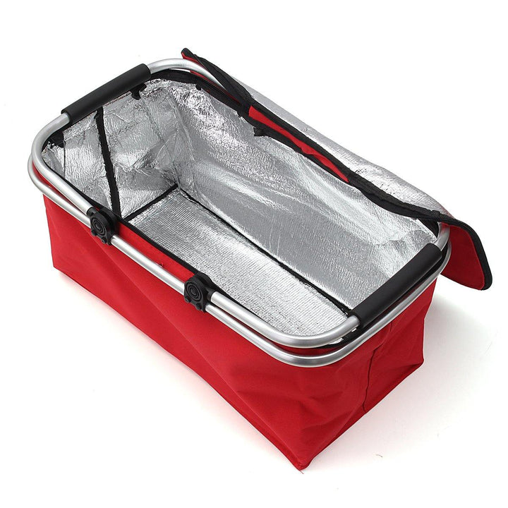 30L Large Folding Insulated Thermal Cooler Bag Picnic Camping Lunch Storage Baskets (Red)