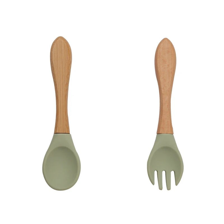 Baby Bamboo Fork Silicone Wooden Feeding Set