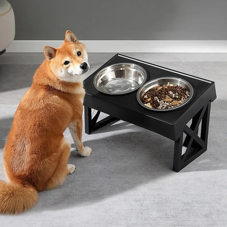 Adjustable Height Dog Bowl Stand with Slow Feeding Option - Suitable for Medium to Large Dogs