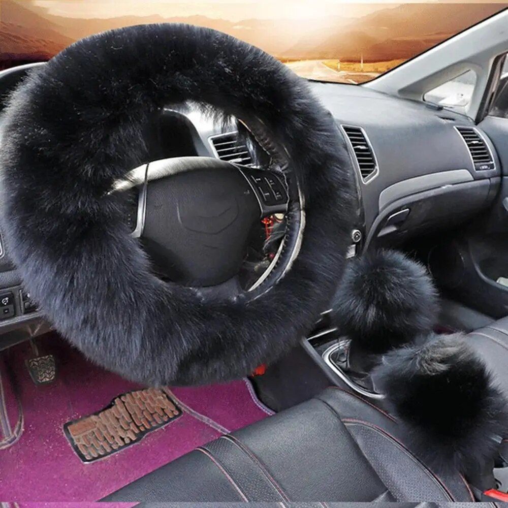 Warm & Fluffy Woolen Steering Wheel Cover Kit