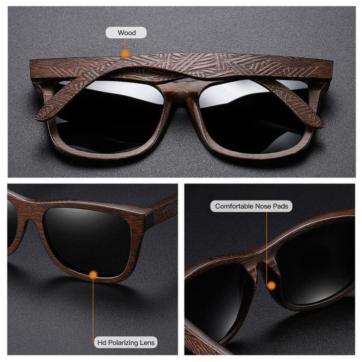 Natural Bamboo Wooden Polarized Sunglasses for Men with Multi-Coated Lenses and Gift Box