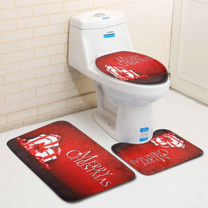 3PCS Christmas Home Decoration Santa Snowman Bathroom Toilet Seat Covers Mat Set