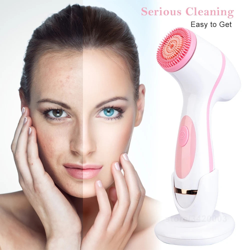 3-in-1 Sonic Rotating Facial Cleansing Brush: Waterproof, Rechargeable & Deep Cleaning Spa System