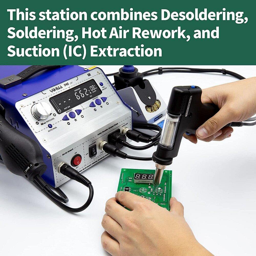 YIHUA 948-II 4 in 1 Hot Air Rework Soldering Iron and Desoldering Suction Tin Gun Station with Suction Pick Up Pen