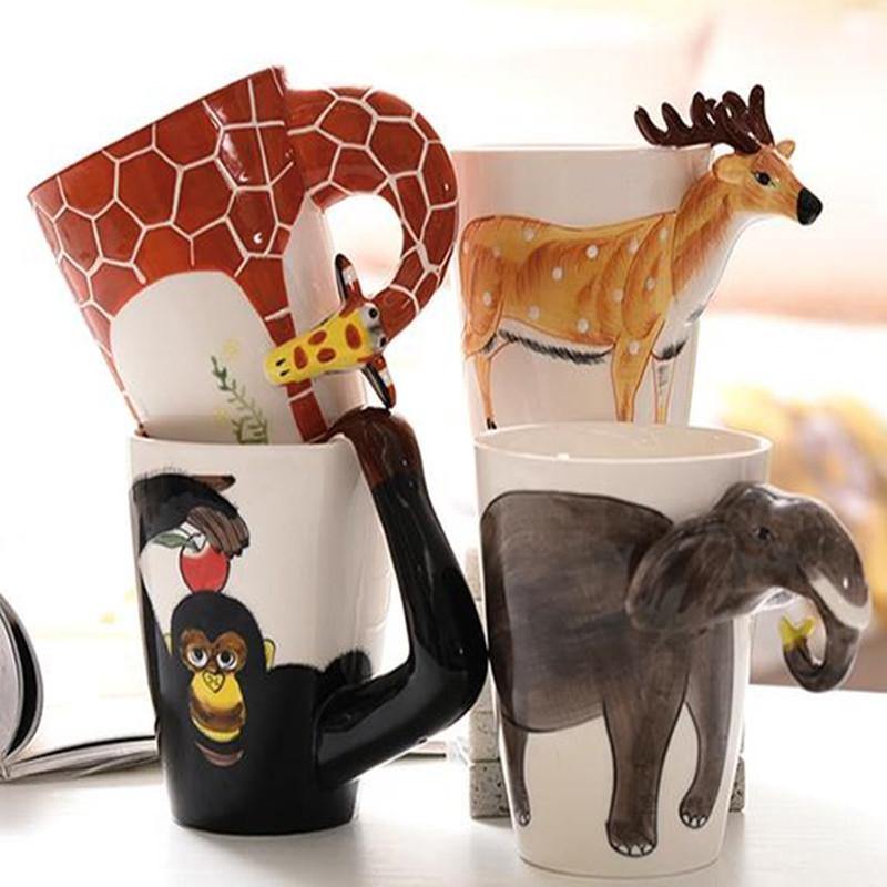 3D Ceramic Mug Pure Hand-painted Animal Cup Cartoon Cup Painted Coffee Mug