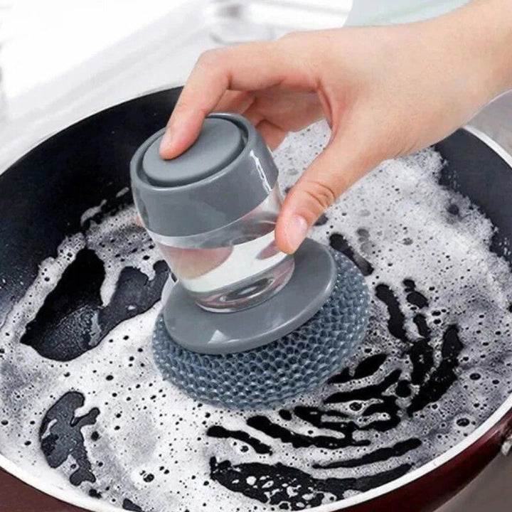 2-in-1 Kitchen Cleaning Brush with Soap Dispenser and Stainless Steel Scourer