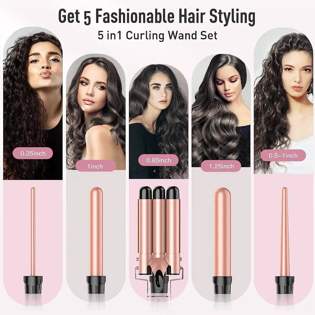 5-in-1 Multi-Function Curling Wand with 3-Barrel Crimper & Fast Heating