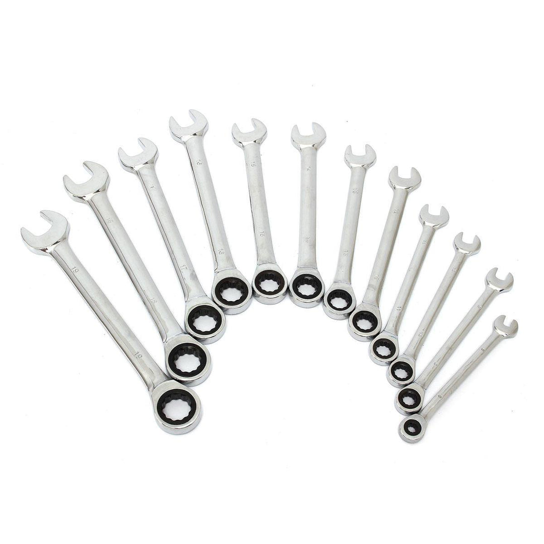 12Pcs 6-19mm Ratchet Wrench Set Ratcheting Spanner Car Repair Tool DIY Open Ring