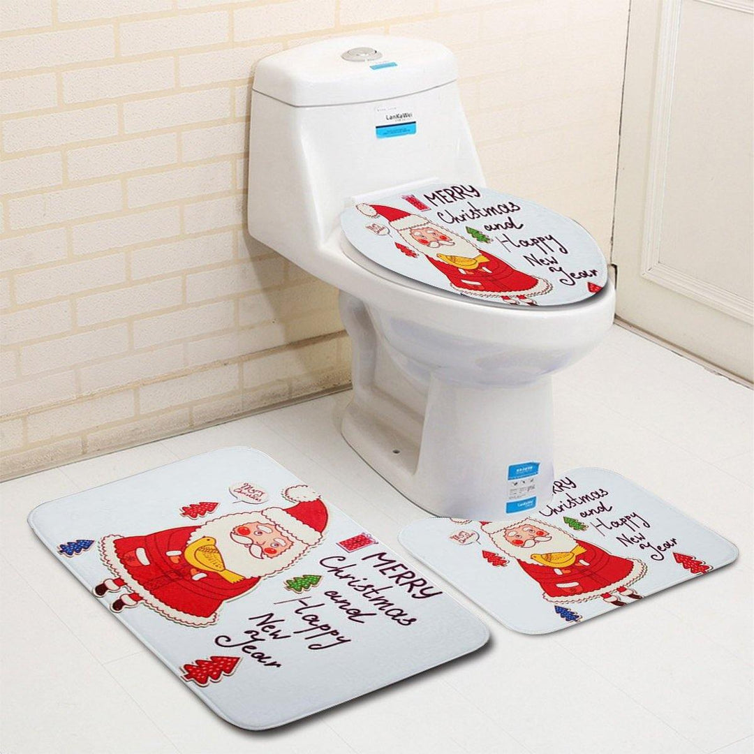 3PCS Christmas Home Decoration Santa Snowman Bathroom Toilet Seat Covers Mat Set