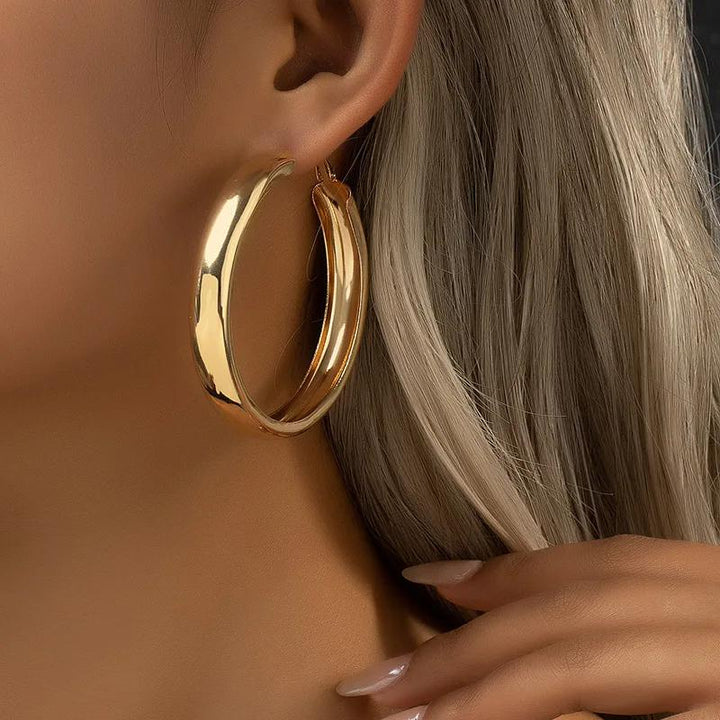 Glossy Geometric Metal Hoop Earrings